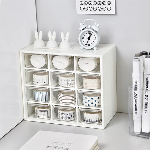 Mini Desktop Drawer Box, 12 Compartments Plastic Desk Organizer for Office, School, Jewelry Storage