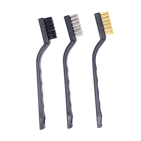 3Pcs Mini Wire Brush Set for Cleaning and Rust Removing, 7 Inch Industrial Brushes of Stainless Steel/Nylon/Brass
