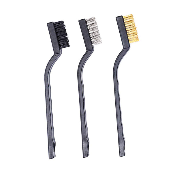 3Pcs Mini Wire Brush Set for Cleaning and Rust Removing, 7 Inch Industrial Brushes of Stainless Steel/Nylon/Brass