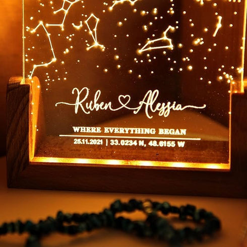 Personalized Star Map Night Light - Custom Table Lamp for Couples, Ideal Romantic Gift for Anniversaries, Engagements