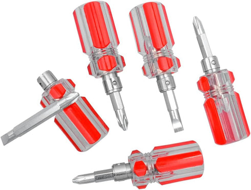 5 Pcs Stubby Magnetic Screwdriver Set, Phillips Head & Flat Head, 2-in-1 Interchangeable Bit Tool for Repair
