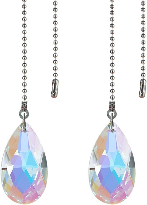 GSHLLO 2 Pcs 56 cm Glass Crystal Fan Pull Chain Ceiling Pull Cord