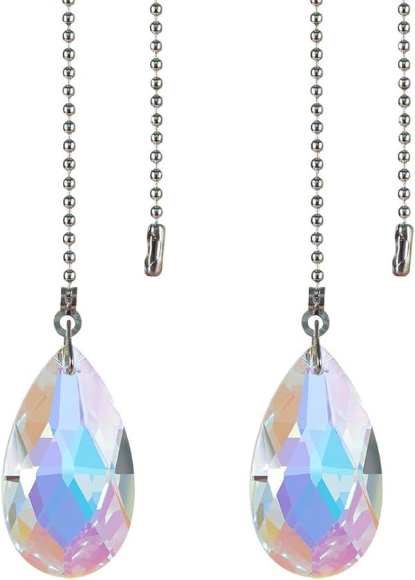 GSHLLO 2 Pcs 56 cm Glass Crystal Fan Pull Chain Ceiling Pull Cord