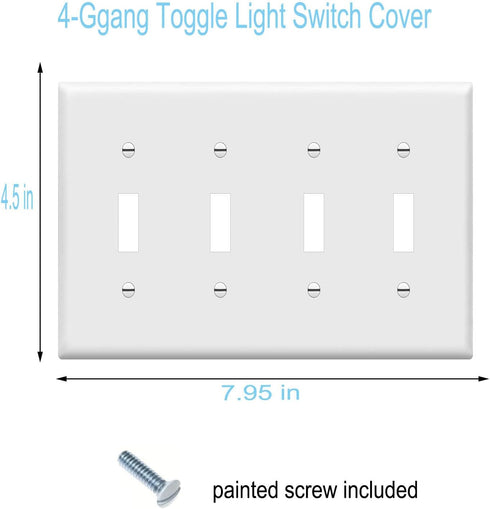 Toggle Light Switch Wall Plates, 4-Gang Electrical Cover Plate, Unbreakable Thermoplastic Faceplate, White (4 Pack)