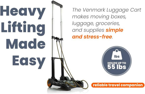 Venmark Folding Luggage Cart with Wheels Foldable, Compact, Lightweight - Portable Hand Truck and Collapsible Dolly