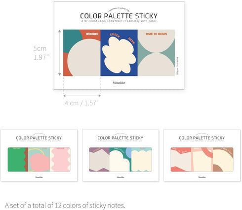 Monolike Color Palette Sticky Objet 300 A Set 4P, Self-Adhesive Memo Pad with 30 Sheets