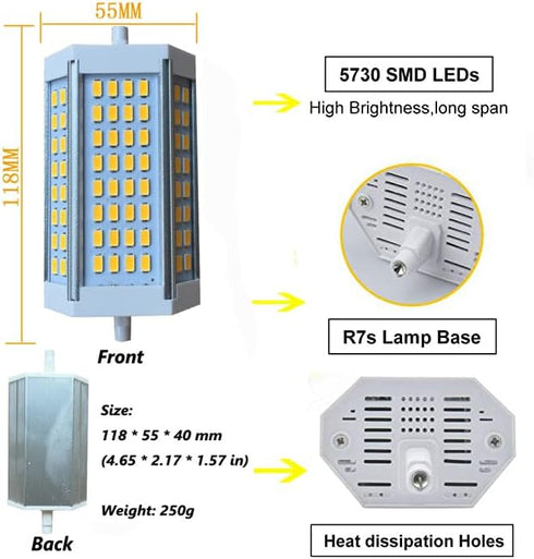 R7S 118mm LED Bulb 30W, J Type Double Ended Flood Light, 200W 300W Halogen T3 Replacement, 120V 3000 Lumen, Dimmable Wall Security Floor Standing Lamp for Work and Home, 3000K Warm White by ALQFFHL
