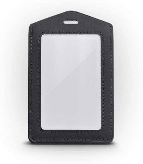 Teensery 2 Pcs Vertical Leather ID Badge Holder, Waterproof Clear Card Holder for School ID, Office ID, Black and