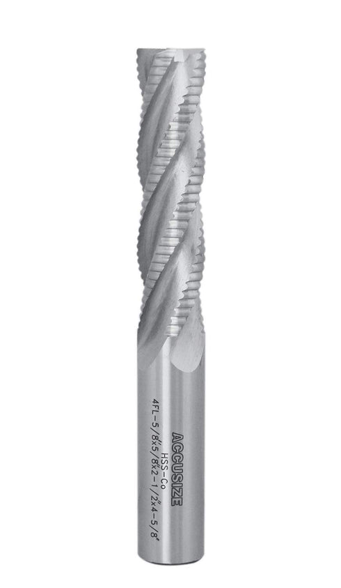 Accusize Industrial Tools 4 Flute M42 8% Cobalt Roughing End Mill, 5/8'' Diameter, 2-1/2'' Flute Length