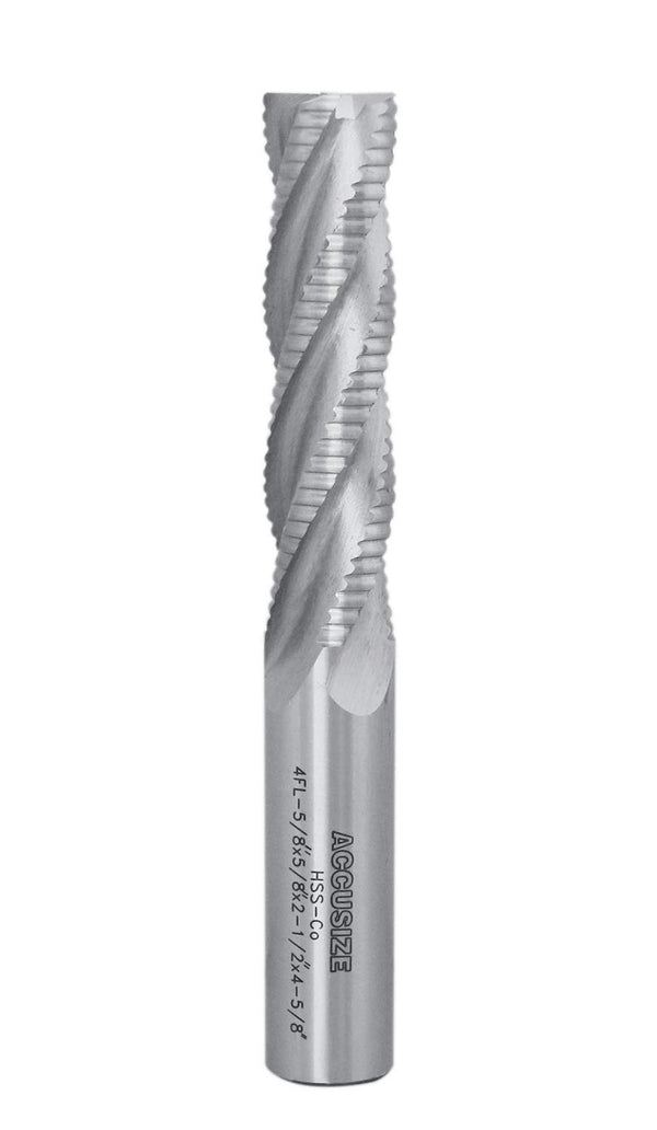 Accusize Industrial Tools 4 Flute M42 8% Cobalt Roughing End Mill, 5/8'' Diameter, 2-1/2'' Flute Length