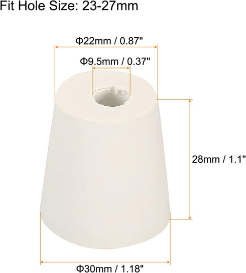 MECCANIXITY Rubber Tapered Plug 22mm to 28mm with Hole Test Tubes Bungs Stopper White for Lab Home 5 Pieces
