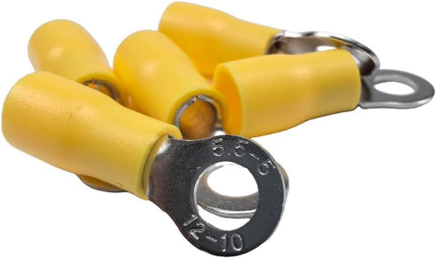 100PCS Yellow Insulated Ring Terminal Electrical Wire Crimp Connectors - Stud Size #10 for Cable