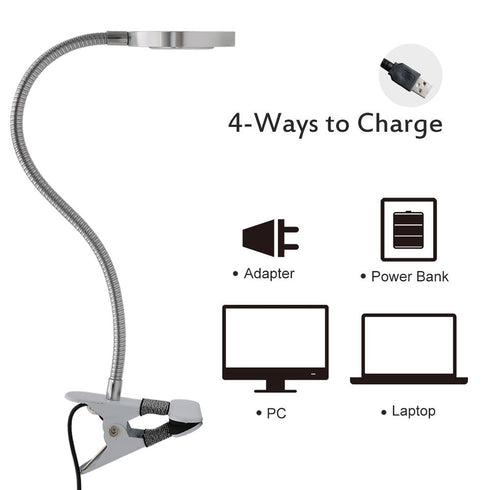 Pinkiou Clip on Desk Lamp with Clamp for Night Reading, Nail Art, Makeup, 360 Flexible Gooseneck LED USB Light