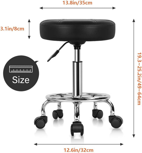 KKTONER Round Rolling Stool Chair PU Leather Height Adjustable Swivel Drafting Work SPA Shop Medical Salon Stools