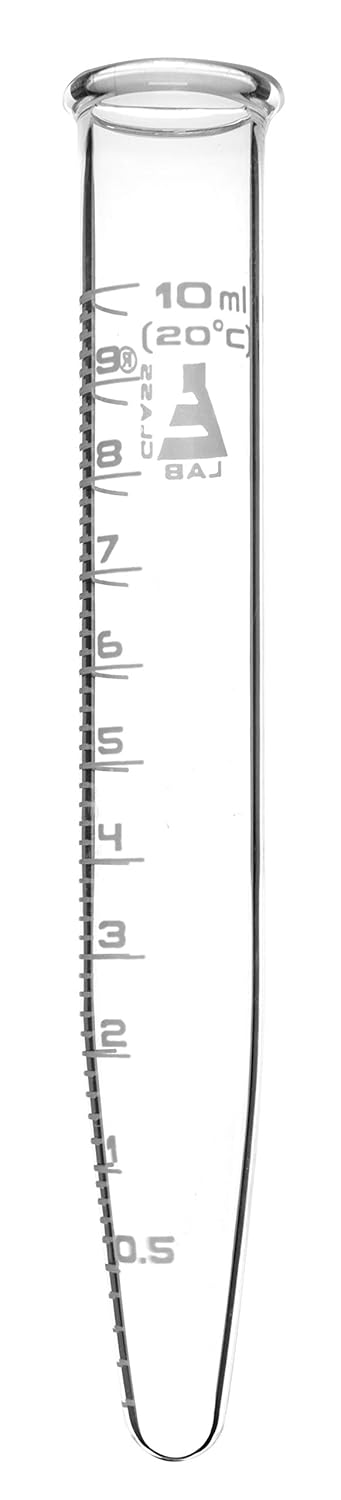 EISCO 10ml Graduated Centrifuge Tube, Borosilicate Glass, Conical Shape with White Graduations