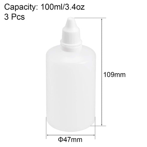 uxcell Plastic Dropper Bottle, 100ml/3.4oz, Small Mouth Empty Squeezable Liquid Dropper Bottle (3pcs)