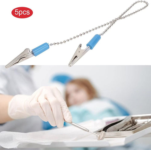 5Pcs Dental Lab Bib Clip, Stainless Steel Napkin Holder for Clamping Disposable Cordless Dental Bib, Blue