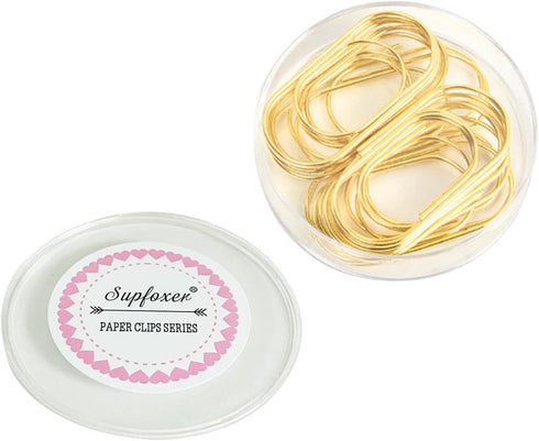 Gold Paper Clips, 20 Pcs, 50mm, 1.97 Inch, Jumbo Fat Wide, Non-Skid Smooth Finish, Medium Office Supply Accessories