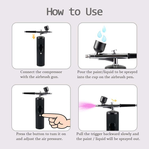 WRDOFH 48PSI 0.3mm Nozzle 4000mAh High-Pressure Airbrush Kit with Compressor, & Battery - Handheld Portable Spray Gun