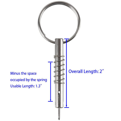 2 Pcs Quick Release Pin with Drop Cam & Spring - Diameter 1/4"(6.3mm), Usable Length 1.3"(33mm), Full 316 Stainless