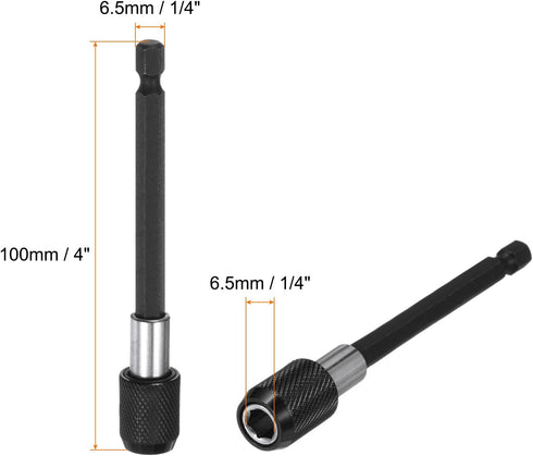 2pcs 100mm Magnetic Screwdriver Bits Holder Extension Quick Release Drill Bit Chuck Adapter with 1/4" Hex Shank for Socket Driver Adapter Power Tool, Black