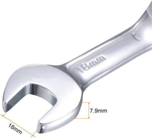 uxcell 18mm Stubby Ratcheting Combination Wrench, Metric 72 Teeth 12 Point Box Ended Tools