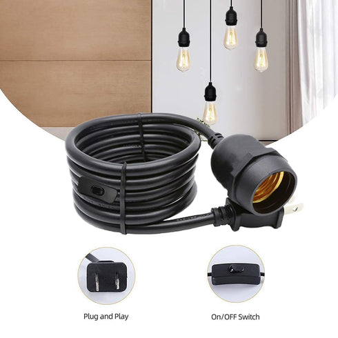 BUBYVV E26 6.6 Ft Light Socket Extender, with Plug and ON/Off Switch, Extension Cord for Pendant Lights, Outdoor String
