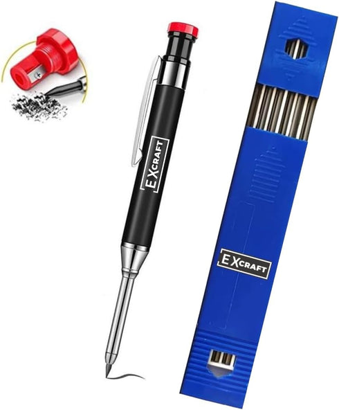 EXcraft Metal Mechanical Carpenter Pencil with Built-in Sharpener, 6 Refills for Architect Construction Scribe Tools