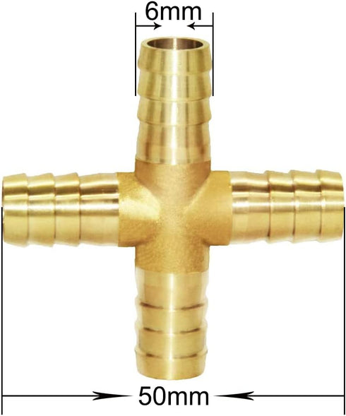 Joywayus 1/4"(6mm) Hose Barb 4 Way Union Fitting Pipe Cross for Water/Fuel/Air