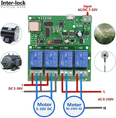 WiFi Wireless Inching Relay Momentary/Self-Locking Switch Module, DIY Smart Home Remote Control, DC 5-32V, AC90-260V