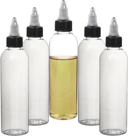 5Pcs 4oz/120ml Plastic Dispensing Bottles with Twist Top Cap, Boston Round LDPE Squeeze Bottles for Crafts