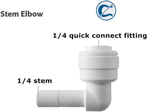 Water Pipe Stem Elbow Connector for 1/4" Tubing, 90 Degree Push to Connect Fittings, Pack of 10
