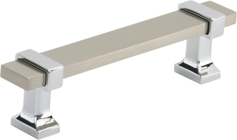 Amerock Cabinet Pull, Satin Nickel/Polished Chrome, 3-3/4 inch (96 mm) Center to Center, Overton, 1 Pack Drawer Pull,