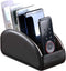 YAPISHI Large Leather TV Remote Control Holder Organizer, Black with 5 Compartments, Nightstand Desktop Media Storage