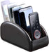 YAPISHI Large Leather TV Remote Control Holder Organizer, Black with 5 Compartments, Nightstand Desktop Media Storage