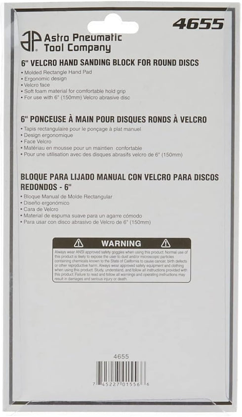 Astro 4655 6-Inch Hand Sanding Block for Round Discs