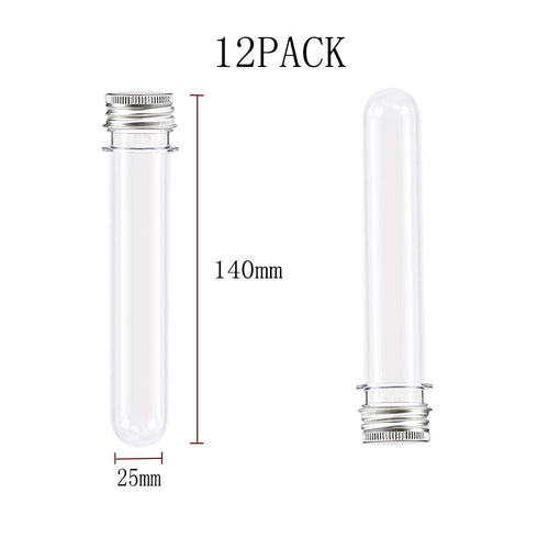 Test Tubes 25x140mm(40ml), Clear Plastic Tubes with Screw Caps for Science Experiment Party Decoration Christmas Birthday Gifts Candy Storage