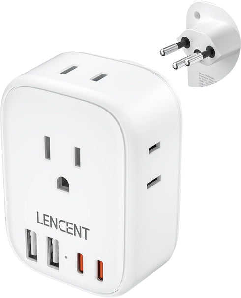 LENCENT Switzerland Travel Plug Adapter, Swiss Power Adaptor with 4 American Outlets, 4 USB Chargers