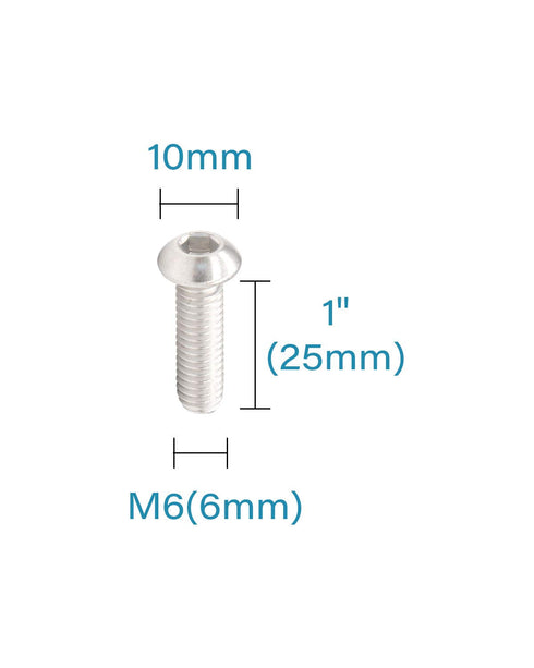 M6 x 1" Button Head Socket Cap Bolts Screws (25pcs), 18-8 Stainless Steel 304 Allen Hex Drive Machine Screw