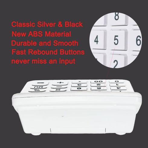 BESTWYA 12-Digit Handheld Desktop Calculator, Dual Power, Large LCD Display, Big Sensitive Button (White)