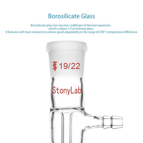 StonyLab Glass Vacuum Take Off Adapter, Straight, Short Stem with 19/22 Joints
