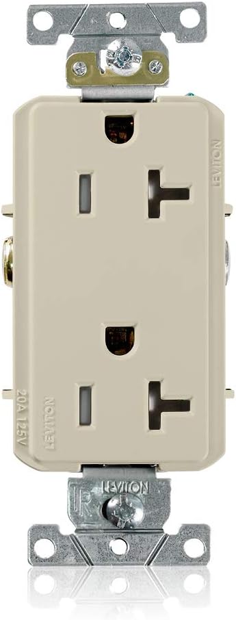 Leviton TDR20-I 20 Amp, 125 Volt, Tamper Resistant, Decora Plus Duplex Receptacle, Straight Blade, Commercial Grade, Self Grounding, Ivory