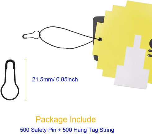 500 Pcs 7 Inch Hang Tag Fasteners with Black Nylon Strings & 500 Pcs Black Metal Ground Safety Pins