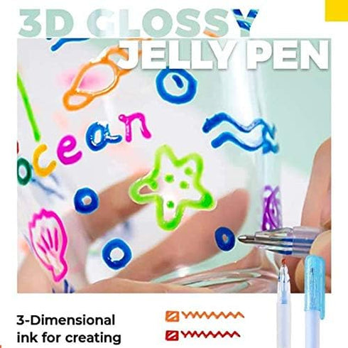FAMOORE 12 Pack Glaze 3D Ink Pen - 3D Jelly Gel Pens Set for Lettering, Drawing, Ornaments, Journaling - Bold