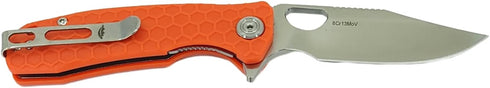 8Cr13MoV 2.80" Honey Badger Knives Small Clip Point Folding Pocket Knife - Steel, Blade, Orange FRN Handle - Ball