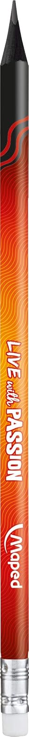 Maped 852000 Ergonomic Three-Sided Pencils Black'Peps Energy with Eraser Head, Pack of 6