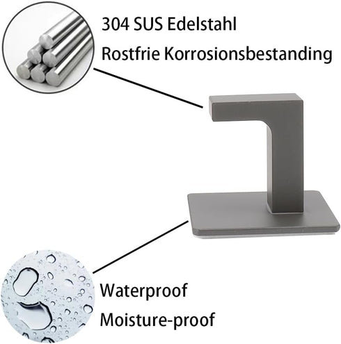 Bath Towel Hooks, 6 Pack Self Adhesive Square Coat Hooks, Heavy Duty Stainless Steel Wall Hooks for Bathroom
