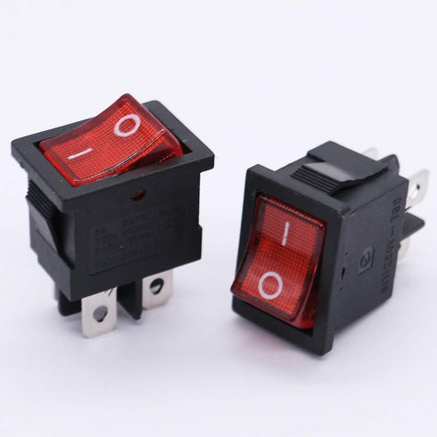 mxuteuk 5pcs Mini Rocker Switch Illuminated Snap-in DPST Toggle Power ON-Off Switch, 4 Pin Red Light