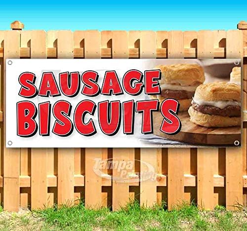 TampaPrinting Sausage Biscuits Banner 13 oz | Non-Fabric | Heavy-Duty Vinyl Single-Sided with