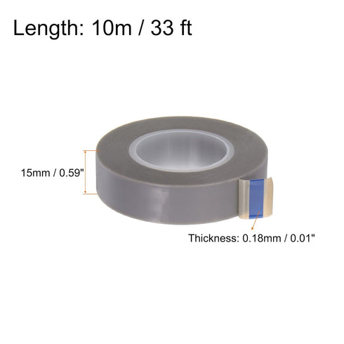 PTFE Film Tape Roll, 0.6" x 33 ft High Temperature Tape 0.18mm Thickness with Single Side Adhesive for Vacuum Sealer Machine, Hand Impulse Sealers, Gray